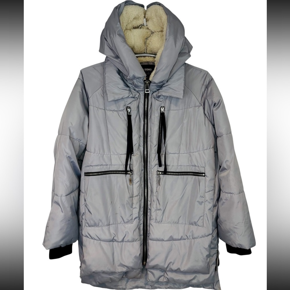 Cl Sono Light Gray Hooded Puffer Jacket with Fur Lined Hood - Picture 10 of 13